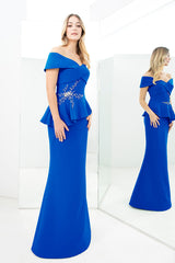 Alexander by Daymor 1350 Long Formal Beaded Applique Peplum Evening Dress