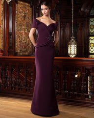 Alexander by Daymor 1550 Long Plated Formal Peplum Evening Dress