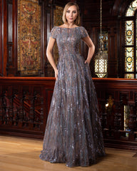 Alexander by Daymor 1554 Long A Line Lace Pleated Formal Sequin Dress