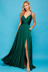Adora 3013 Long A Line Formal Slit Pocket Prom Dress