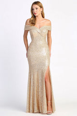 Adora 3059 Prom Long Fitted Sequin Slit Formal Dress