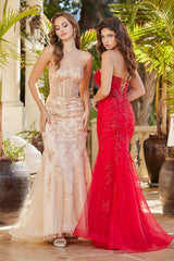 Adora 3080 Long Prom Beaded Lace Mermaid Formal Dress