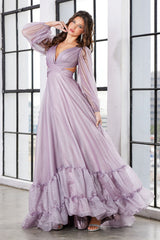 Adora 3149G A Line Tiered Long Formal Ruffle Prom Dress