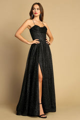 Adora 3170 A Line Long Corset Formal Glitter Prom Dress