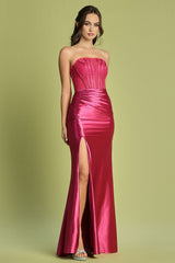 Adora 3184 Pleated Long Formal Lace Corset Prom Dress
