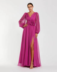 3D Floral Applique Pleated A Line Mother of the Bride Dress Mac Duggal 56072