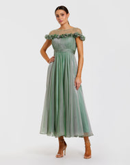 A Line Pleated 3D Floral Short Cocktail Dress Mac Duggal 68966