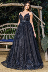 A Line Long Formal Glitter Floral Prom Dress Cinderella Couture 8039J