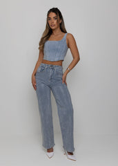 Forever Sparkle Diamante Straight Leg Jean - Blue