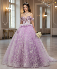 3D Floral Applique Long Ball Gown Corset Quinceanera Dress Jovani Q48441
