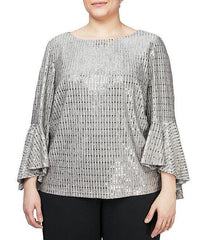 Alex Evenings AE8427574 Plus Size Bell Sleeve Blouse