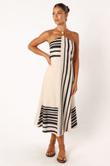 Deana Halterneck Midi Dress - Cream Black
