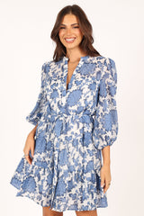 Dierdre Long Sleeve Mini Dress - Blue Floral