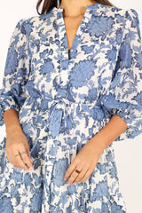 Dierdre Long Sleeve Mini Dress - Blue Floral
