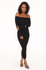 Domitia Off Shoulder Knit Dress - Black