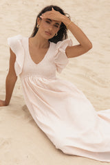 Farley Flutter Sleeve Midi Dress - Tan Gingham