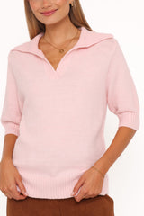 Bels Short Sleeve Collar Knit Sweater - Pink