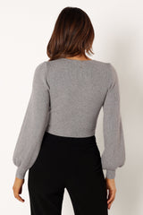 Daphne Crewneck Bubble Sleeve Knit Sweater - Charcoal