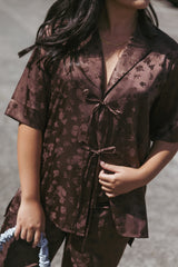 Aaliyah Satin Tie Front Top - Chocolate