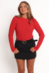 Aneesa Wide Rib Knit Top - Red