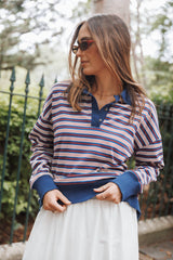 Beau Long Sleeve Jersey Top - Navy Stripe