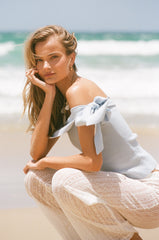 Charama Off Shoulder Knit Top - Blue