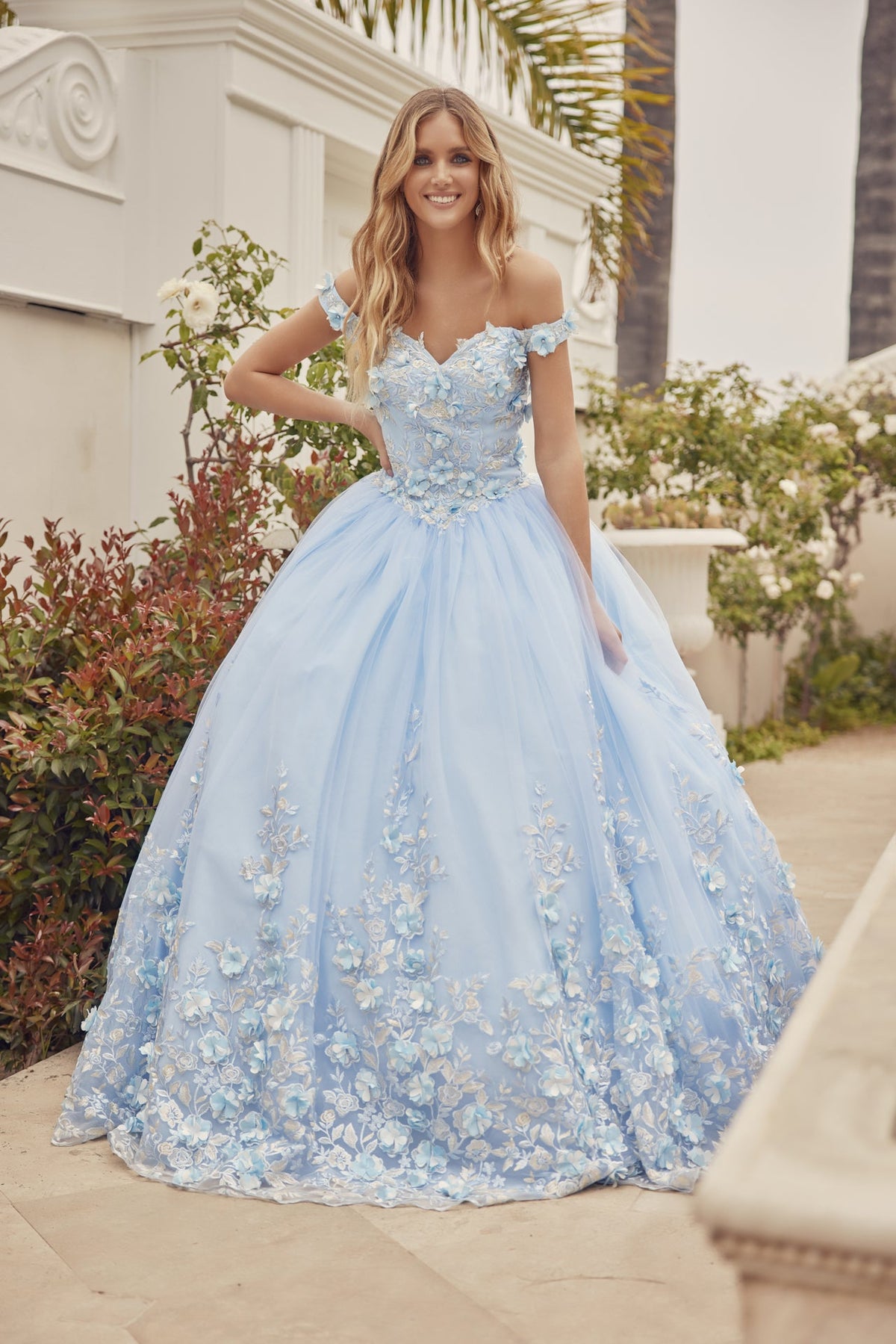 3D Floral Long Ball Gown Quinceanera Dress Juliet JT1434