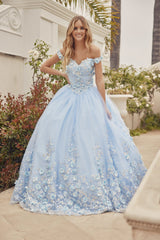 3D Floral Long Ball Gown Quinceanera Dress Juliet JT1434