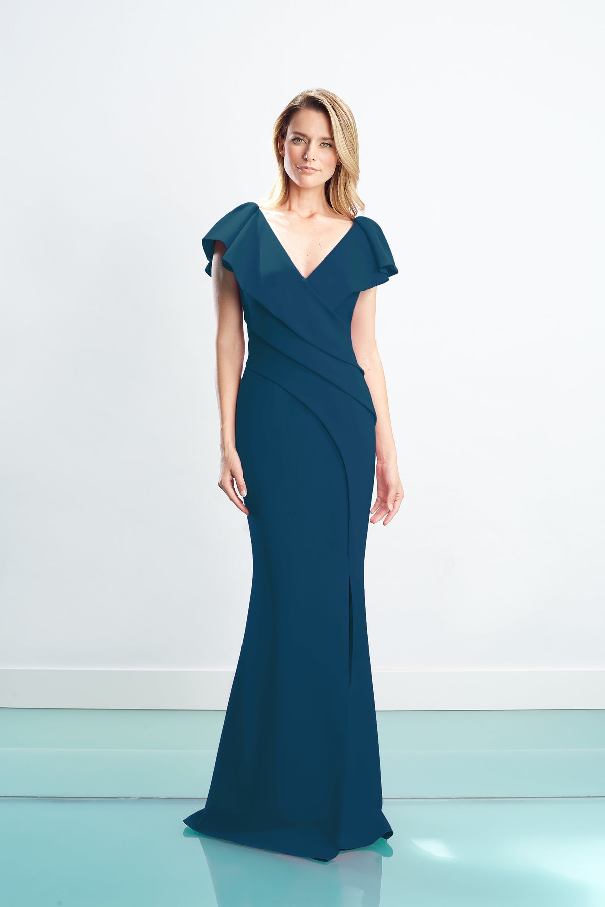 Alexander by Daymor 1456 Long Pleated Ruffle Slit Formal Dress