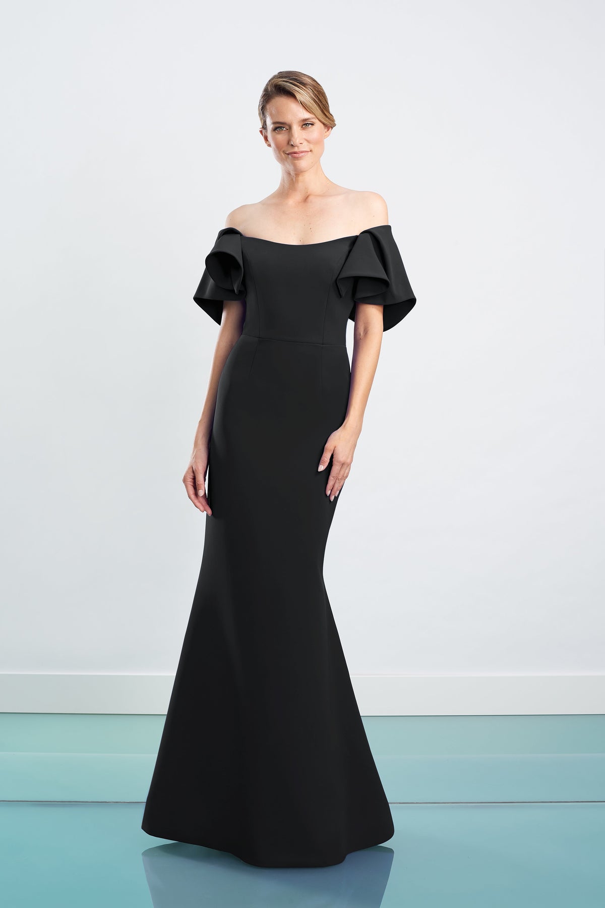 Alexander by Daymor 1464 Long Ruffle Foral Fit Evening Dress
