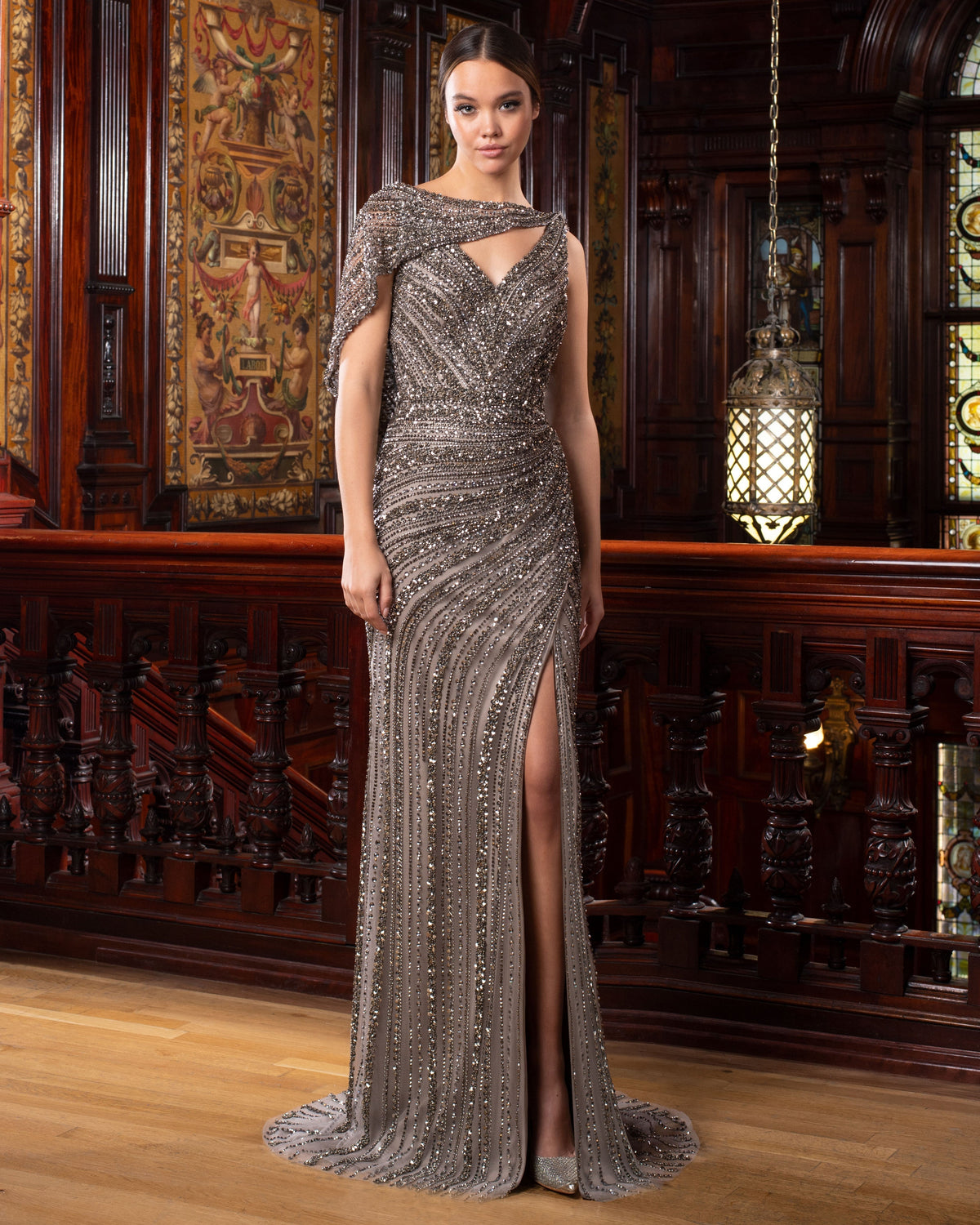 Alexander by Daymor 1562 Long Slit Beaded Formal Evening Dress