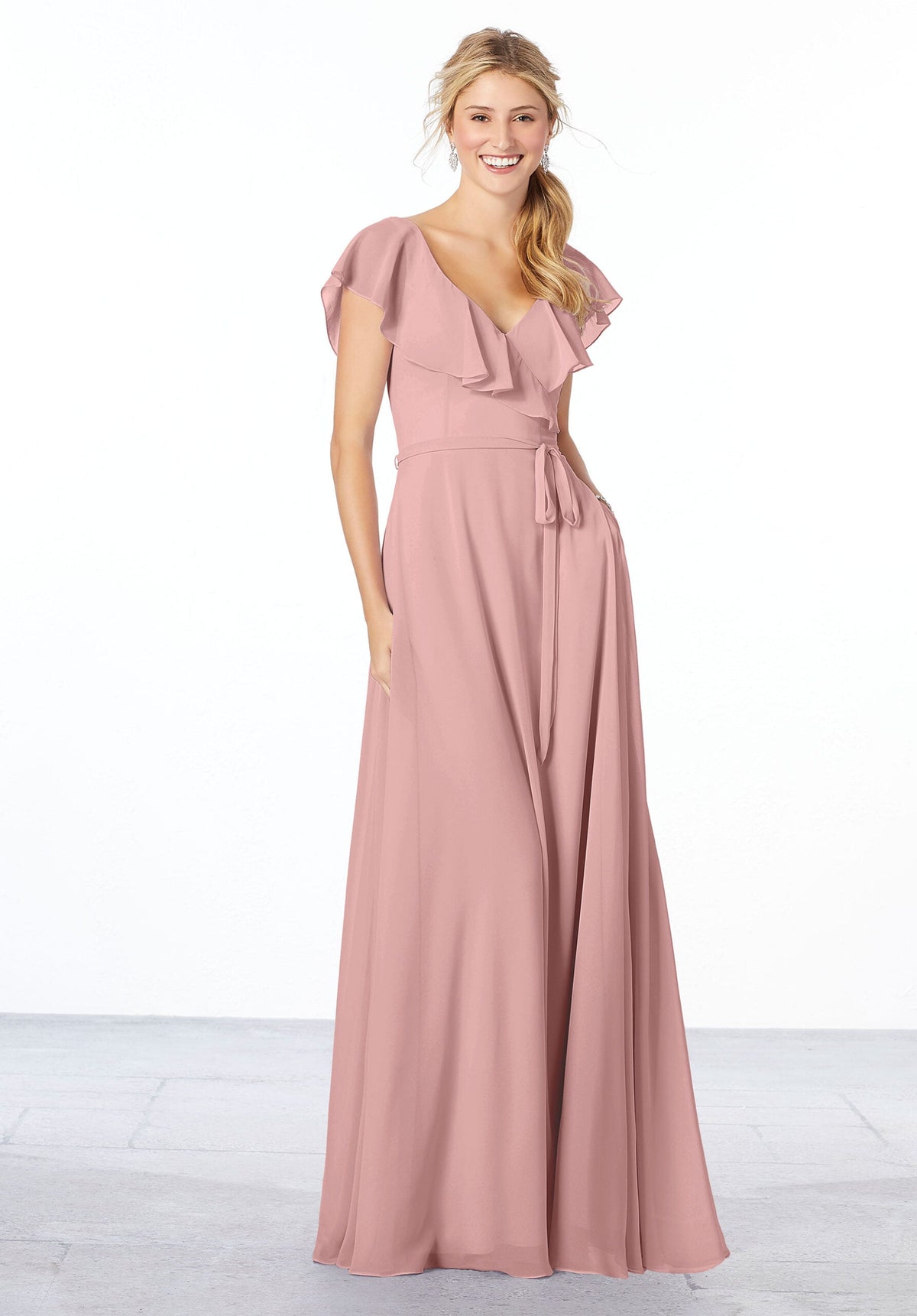 A Line Long Evening Ruffle Formal Dress MGNY Madeline Gardner New York 21657
