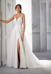 A Line Long Bridal Lace Wedding Dress MGNY Madeline Gardner New York 2363