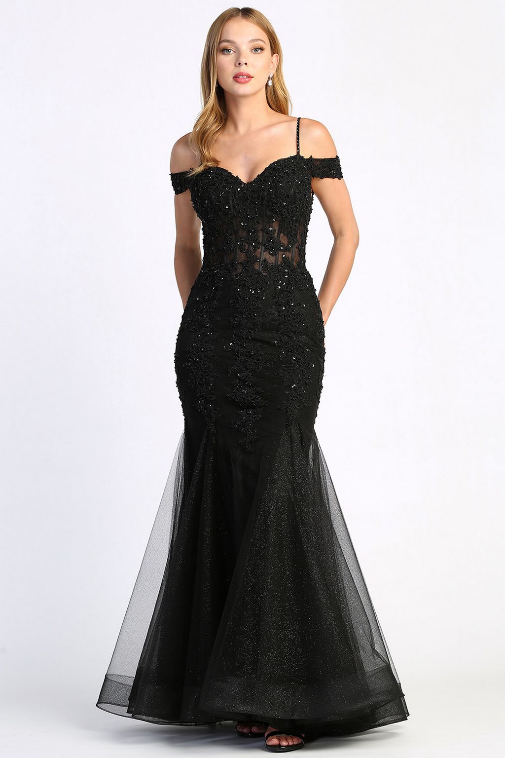 Adora 3005 Long Beaded Lace Formal Corset Prom Dress
