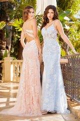 Adora 3084 Long Formal Fitted Mermaid Floral Applique Prom Dress
