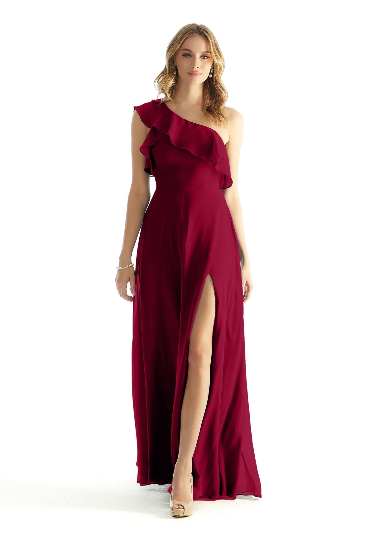 A Line Long Ruffle Formal Dress MGNY Madeline Gardner New York 31235