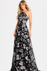 A Line Long Formal Metallic Floral Prom Dress Jovani 48175