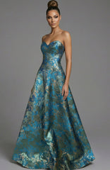 A Line Long Formal Floral Metallic Prom Dress Jovani 51694