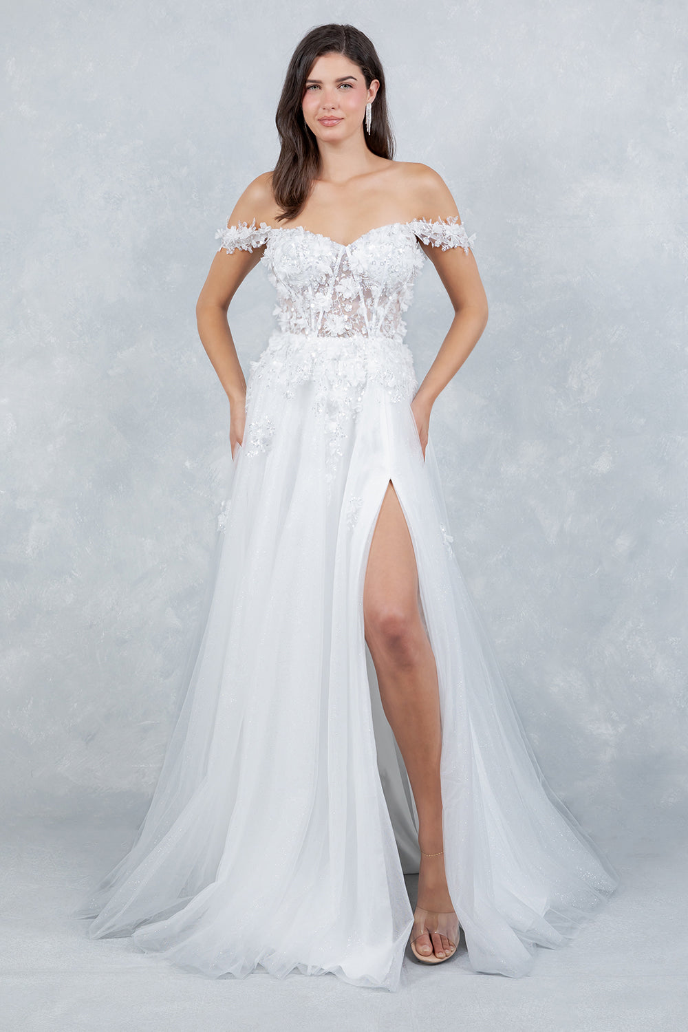 3D Floral Applique Long Bridal Wedding Dress Cinderella Couture 8403J