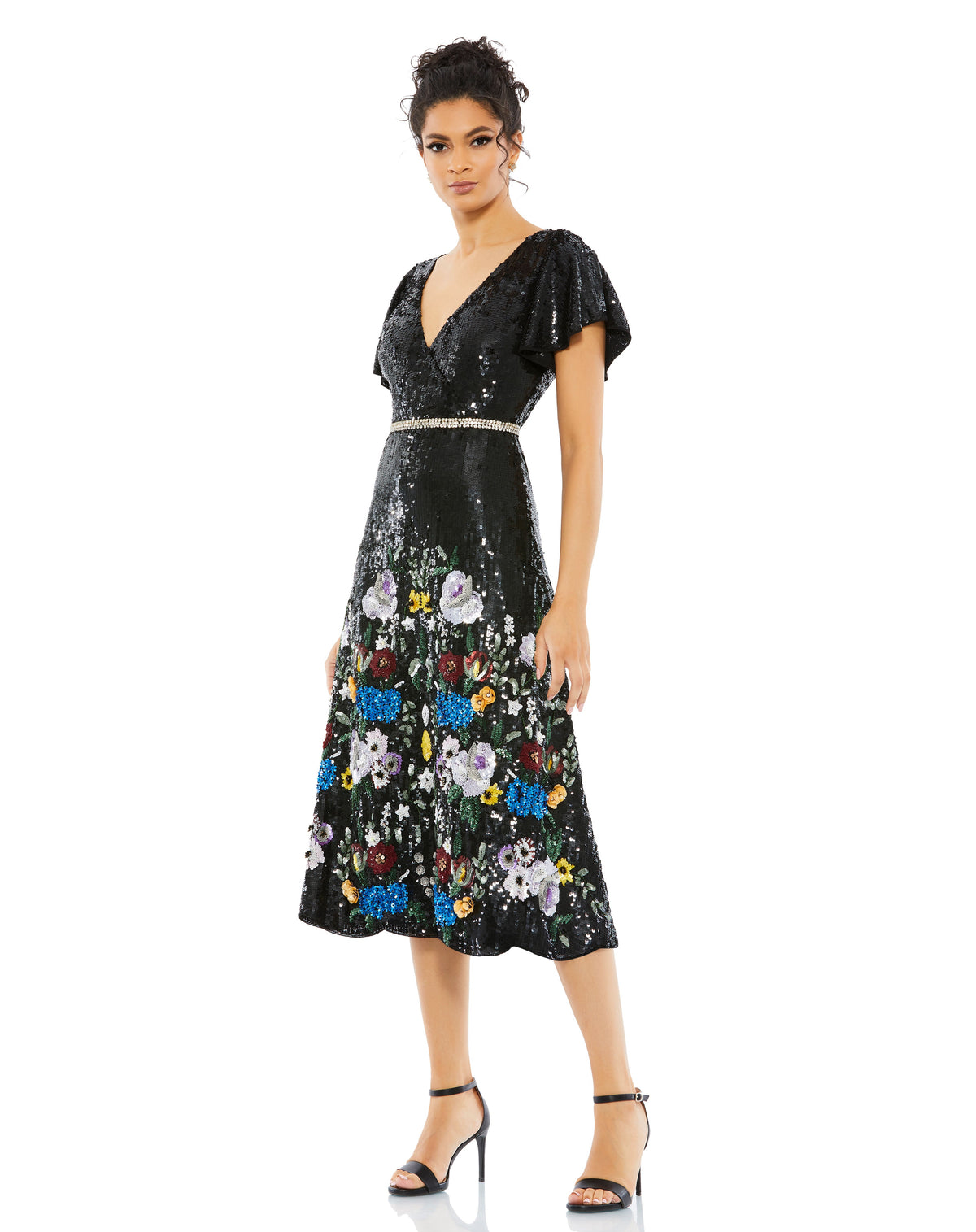 A Line Floral Sequin Cocktail Dress Floral Sequin A Line Mac Duggal 93594