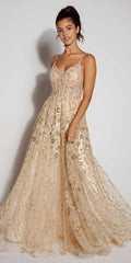 A Line Long Formal Glitter Floral Print Prom Dress Eureka Fashion 9908