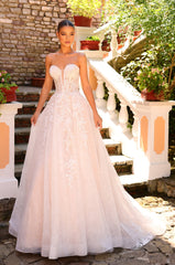 A Line Long Lace Corset Floral Wedding Dress Amarra 88203