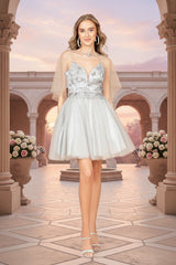 3D Flower Short Cape Dress