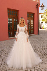 A Line Long Lace Applique Floral Corset Wedding Dress Amarra 84220