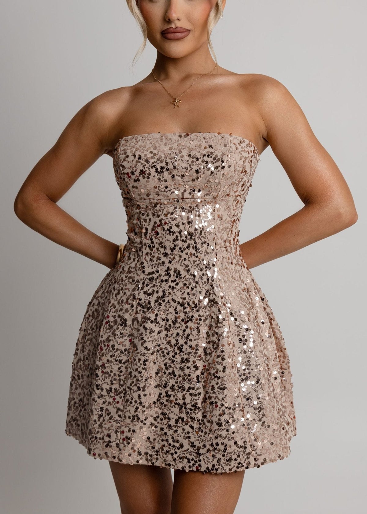 Keeping Secrets Strapless Mini Dress - Gold