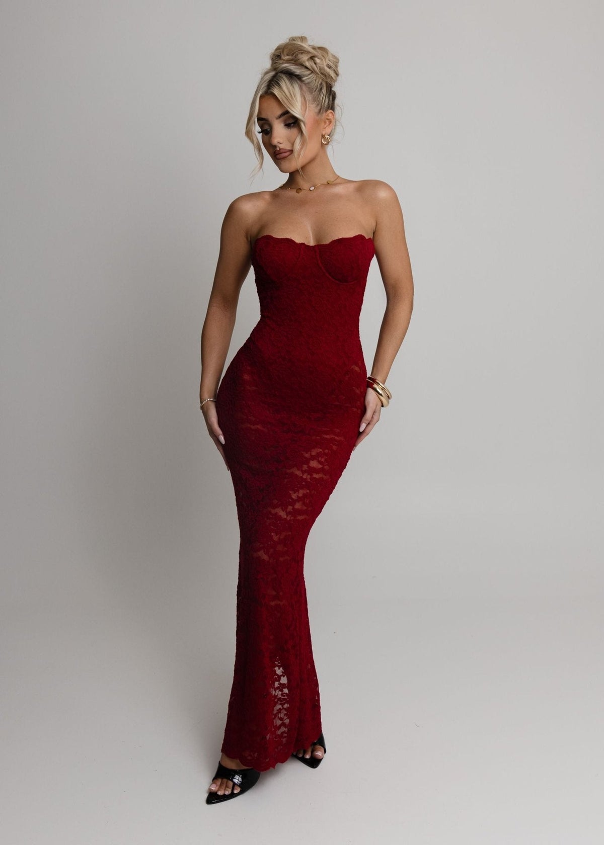 Rumour Has It Lace Maxi Dress - Wine