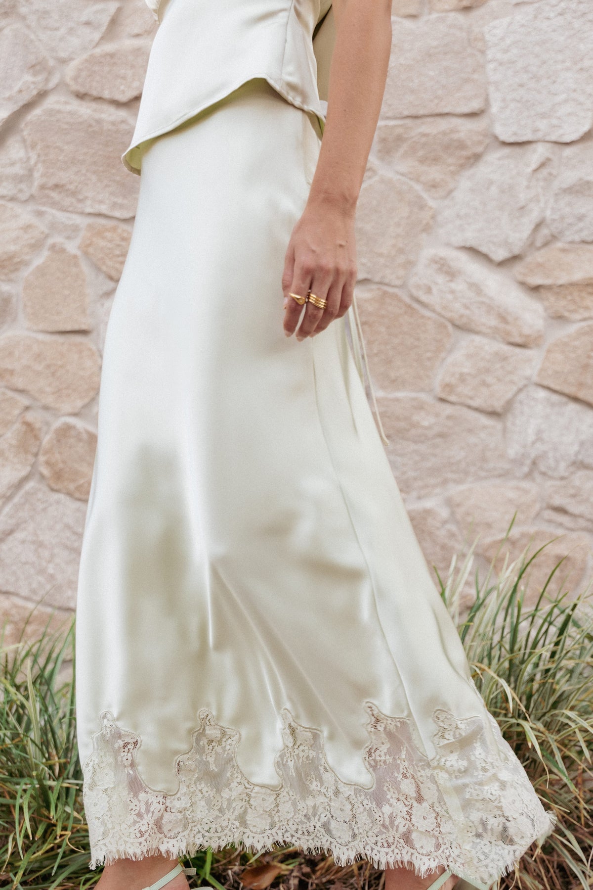 Alira Lace Trim Midi Skirt - Sage
