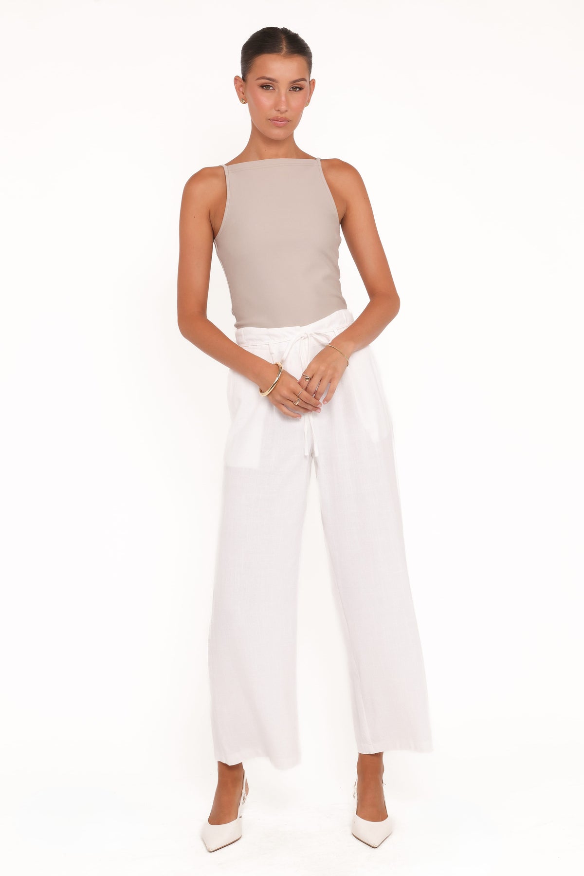 Andrew Wide Leg Linen Blend Pant - White
