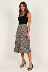 Carmel Pleat Midi Skirt - Black Print