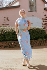 Anabelle Halter Neck Lace Maxi Dress - Blue Floral